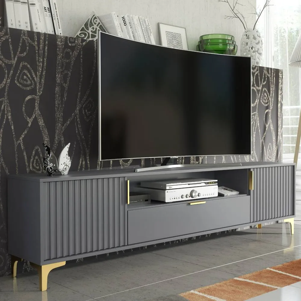 Creative Furniture Tide Crest TV Unit 200cm - Dark Grey & Gold