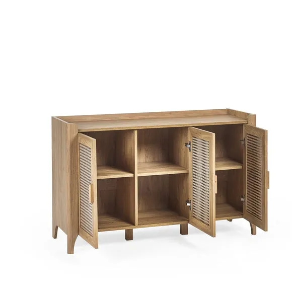 Sydney 3 Door Oak Effect Sideboard with Rattan Print 6