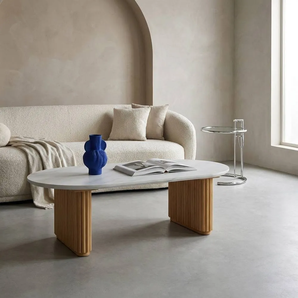 sweeek Oval coffee table in rubberwood with stone effect in Brown