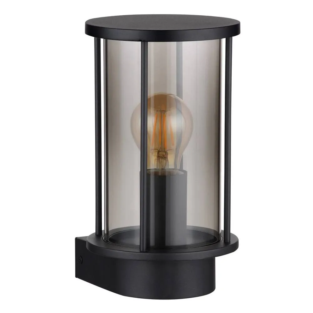 Netlighting Gracey Outdoor Wall Lantern Matt Black IP54 Smoke Glass Shade 1x E27 2