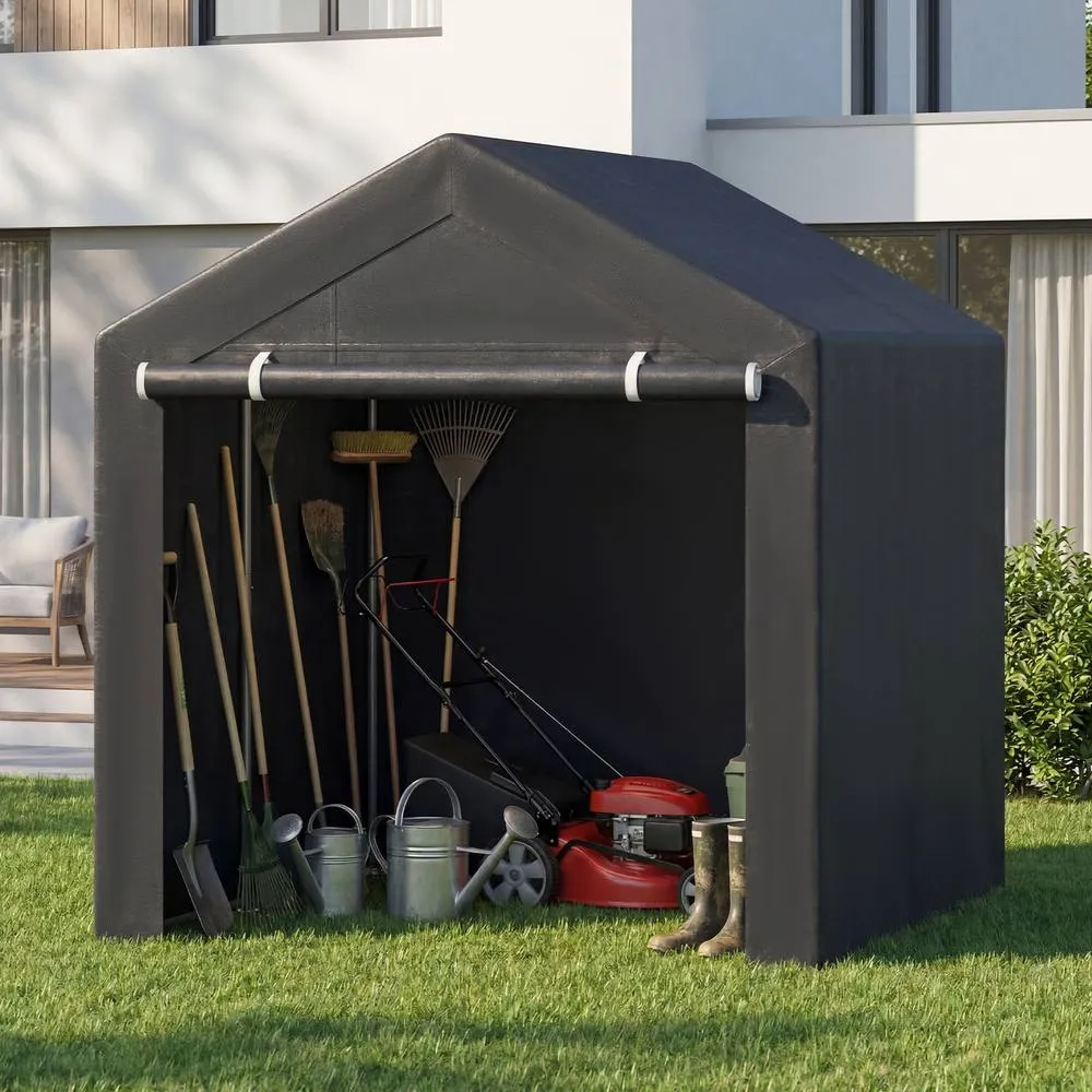 Costway 220x160CM Storage Shed Carport Garage Tent Galvanized Metal Shelter in Grey 3