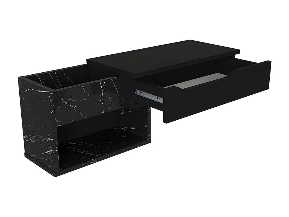 Vente-unique Hanging Console With 1 Drawer & 2 Niches - Black Marble Effect 6