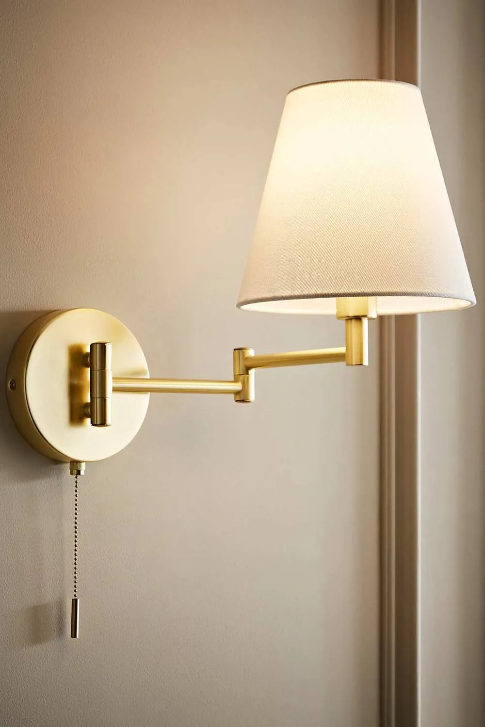 ValueLights Sonia Pair of Adjustable Swing Arm Wall Lights with Taper Linen Shades in Gold 3