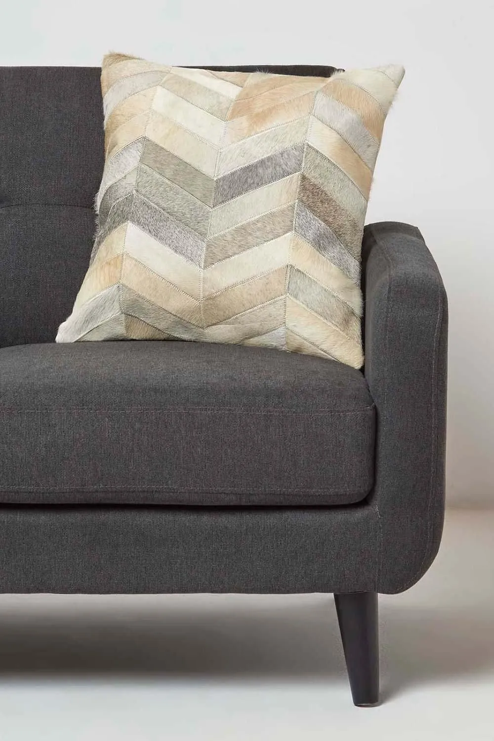 Homescapes Cream & Grey Leather Cushion 45 x 45 cm 2