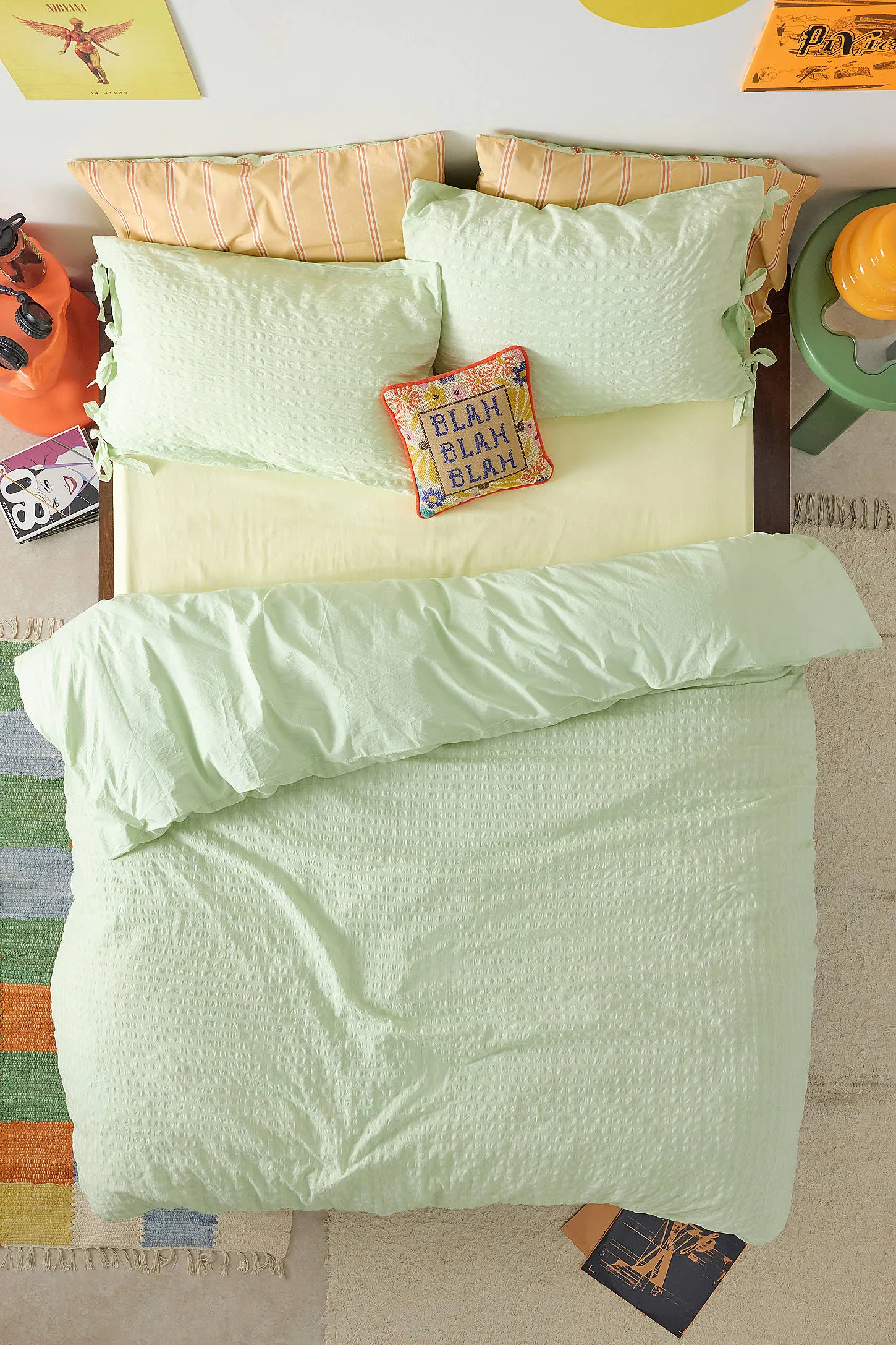 Sage Seersucker Duvet Set - Green