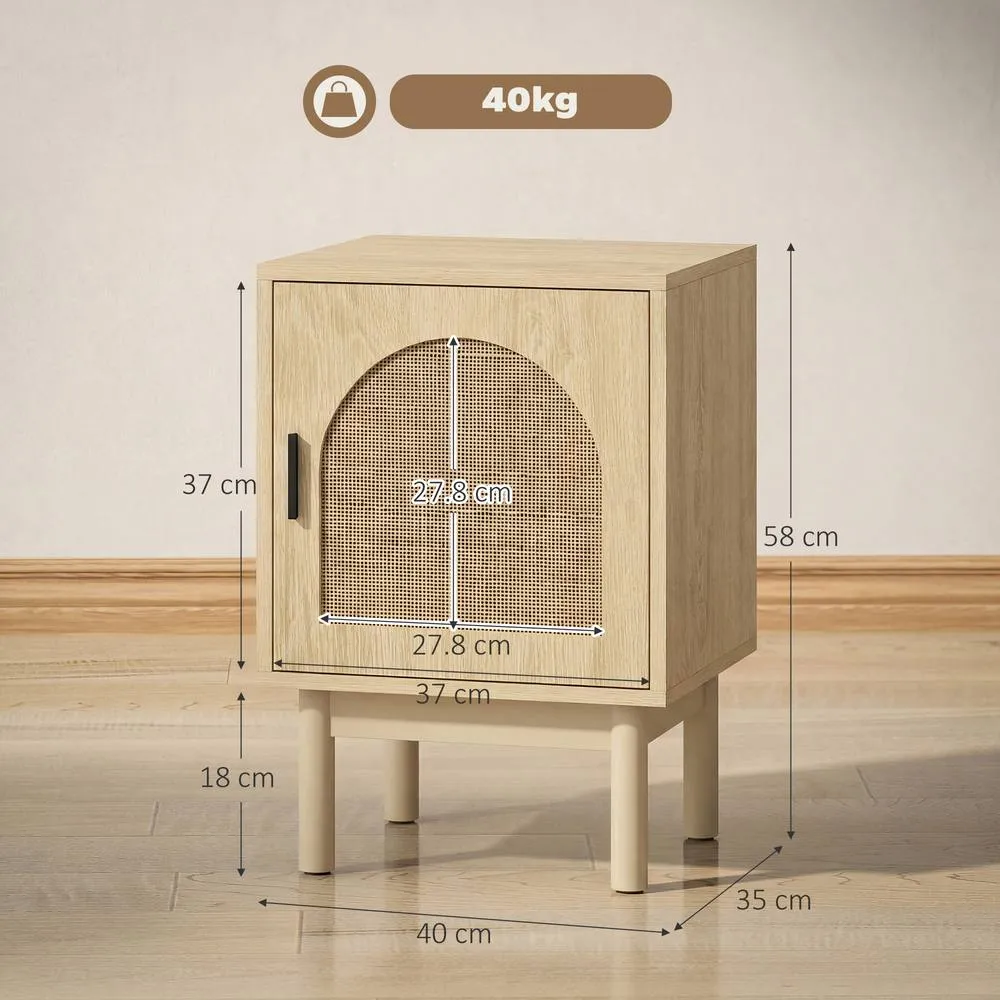 HOMCOM Boho Bedside Table with Rattan Door & Adjustable Shelf, Natural 3