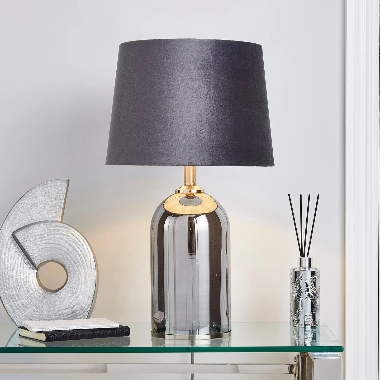 Lenny Smoked Glass Table Lamp Grey