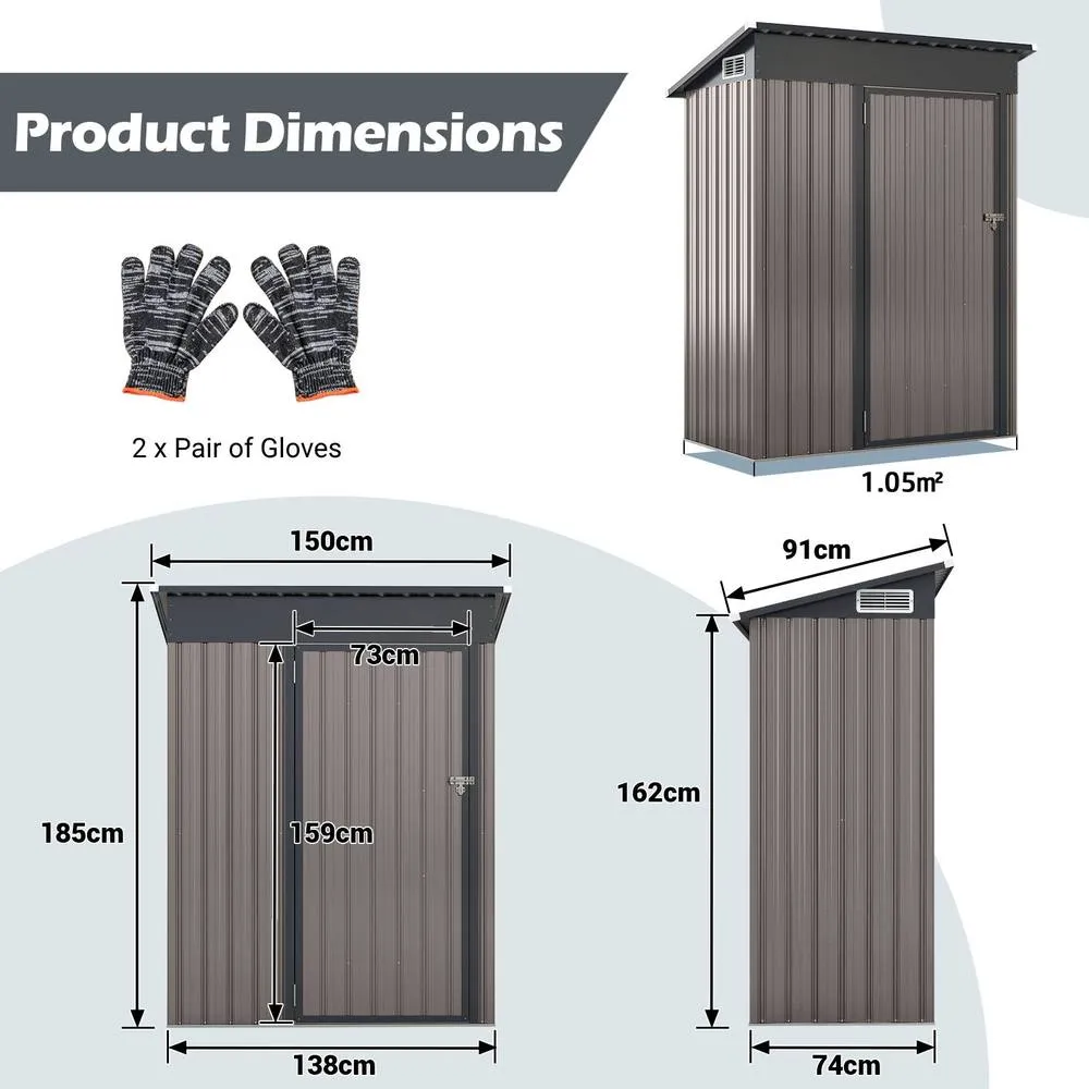 Costway All-Weather Storage Shed Utility Tool House Top Sloping Design-Warm in Grey 2