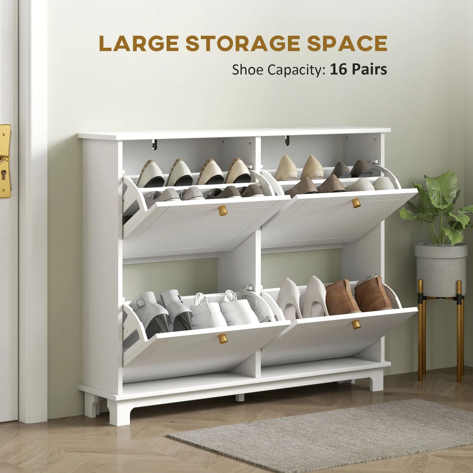 HOMCOM Narrow Shoe Cabinet with 4 Flip Drawers Adjustable Shelves, White 4
