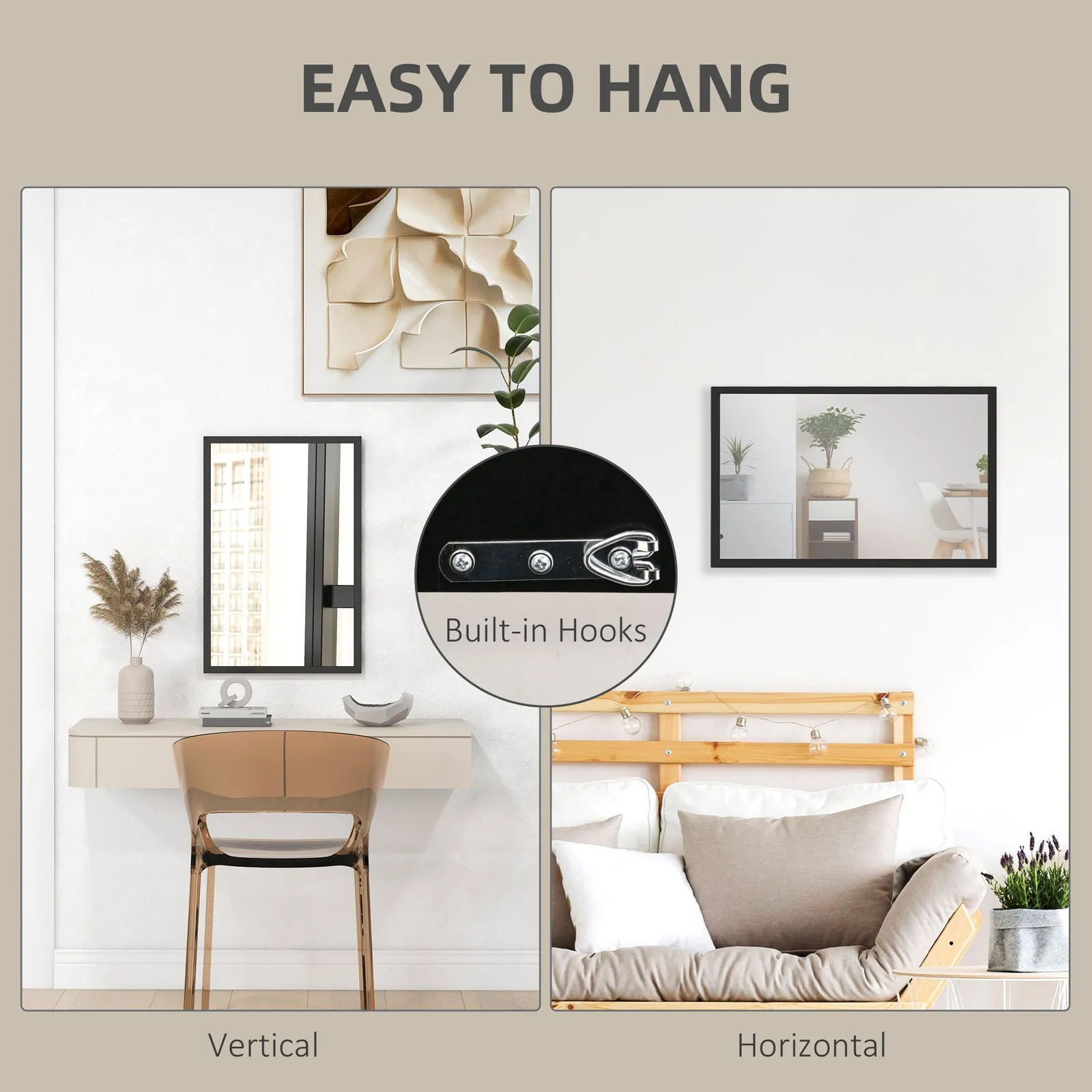 HOMCOM Decorative Rectangular Wall Mirror, Wall-Mounted Bathroom Mirror for Living Room, Bedroom, Hallway, Black 5