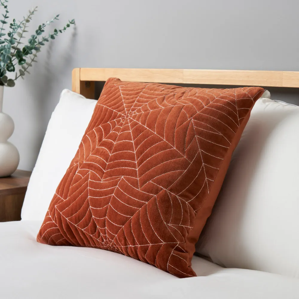 Cobweb Quilted Web Stitch Cushion, Orange