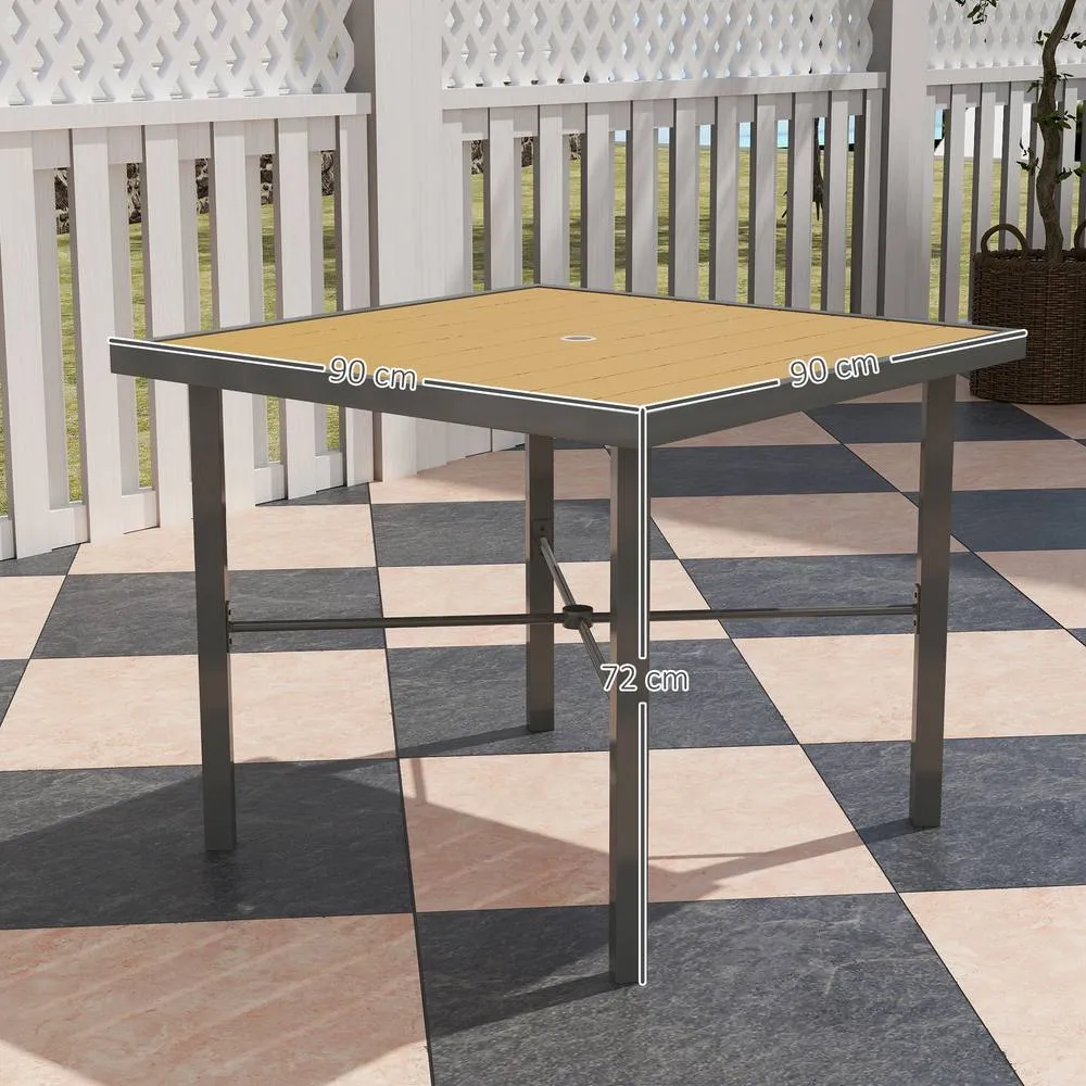 OUTSUNNY 90cm Square Outdoor Patio Garden Dining Table with Umbrella Hole in Natural 3