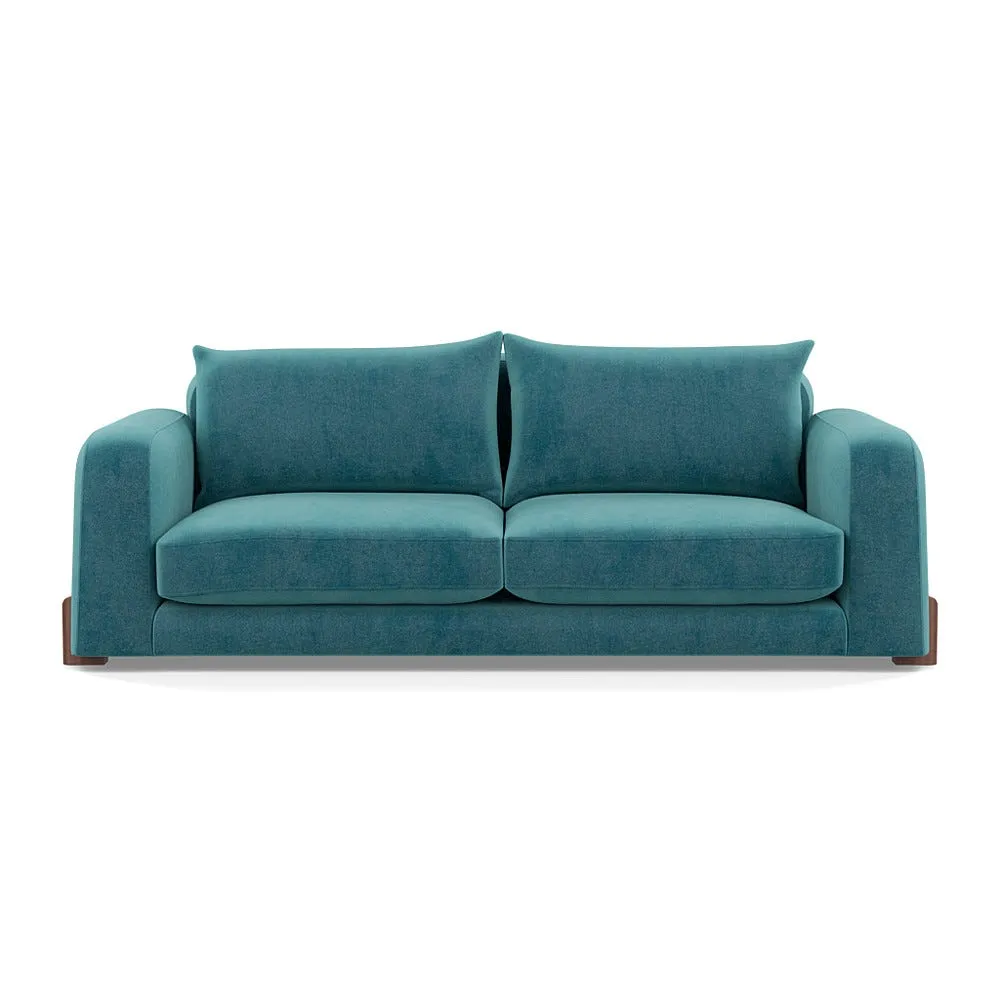 Heal's Nuvola 4 Seater Sofa Smart Luxe Velvet Airforce Blue Walnut Stained Feet 1