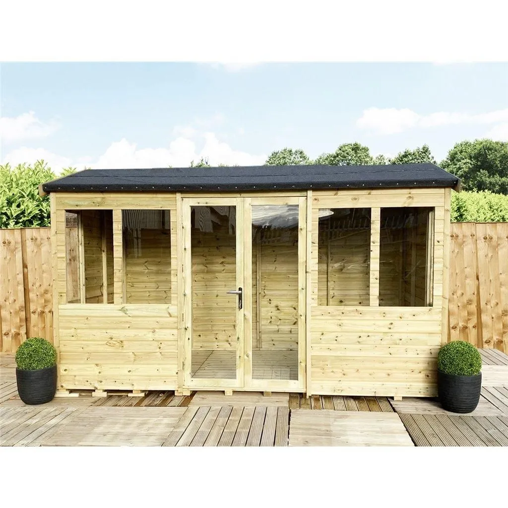 Marlborough 10 x 8 Reverse Pressure Treated Apex Summerhouse with Long Windows in Natural 2