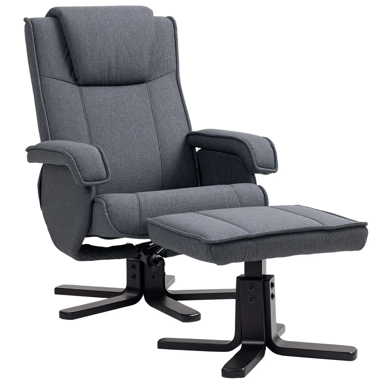 HOMCOM Swivel Recliner Chair with Footstool, Linen Upholstered in Charcoal 2