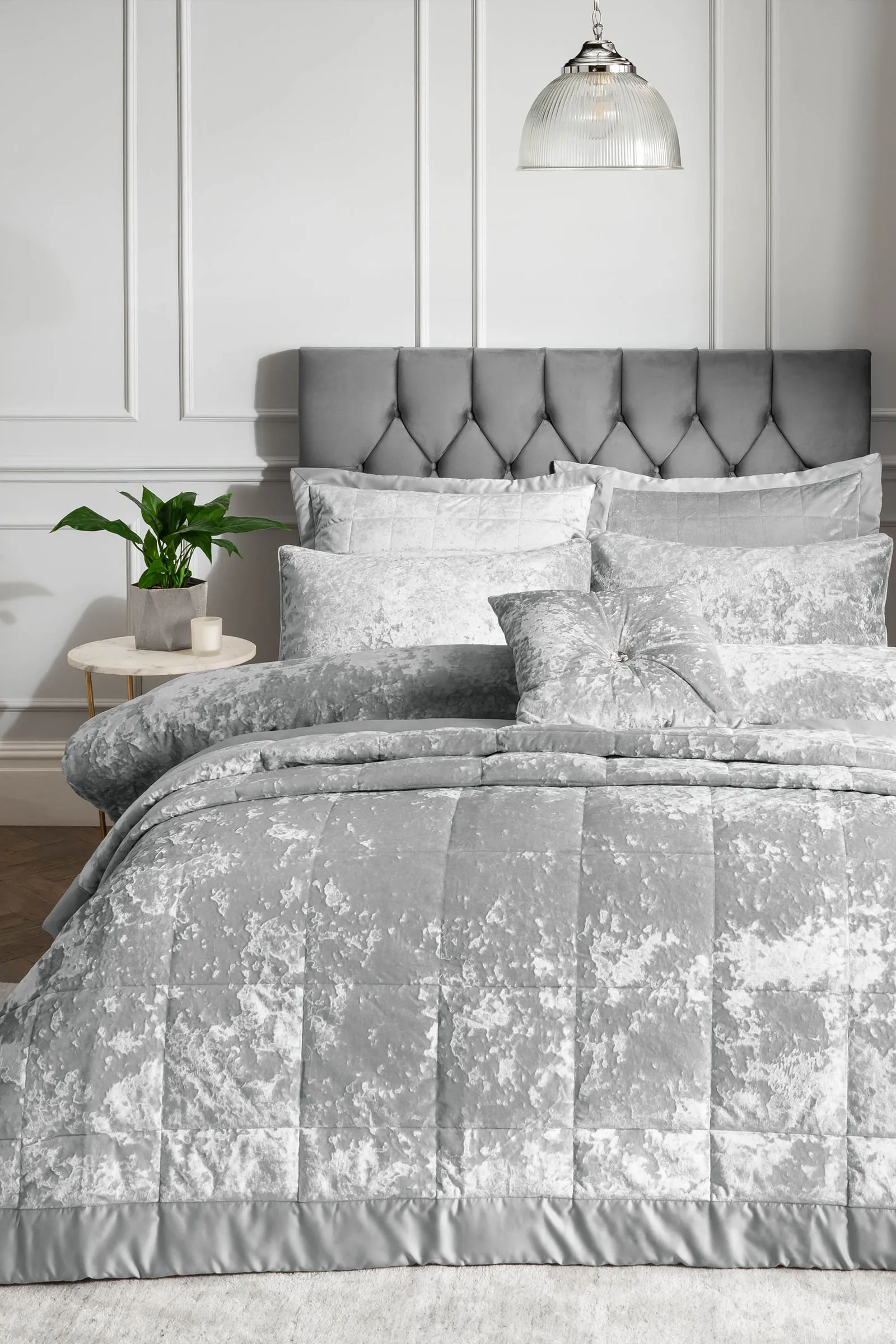Catherine Lansfield 'Crushed Velvet' Pillowsham Pair in Silver 3