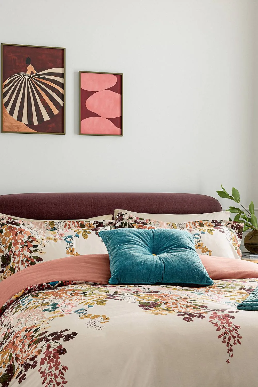Ted Baker 'TB Branded Button' Cotton Velvet Cushion in Blue 3