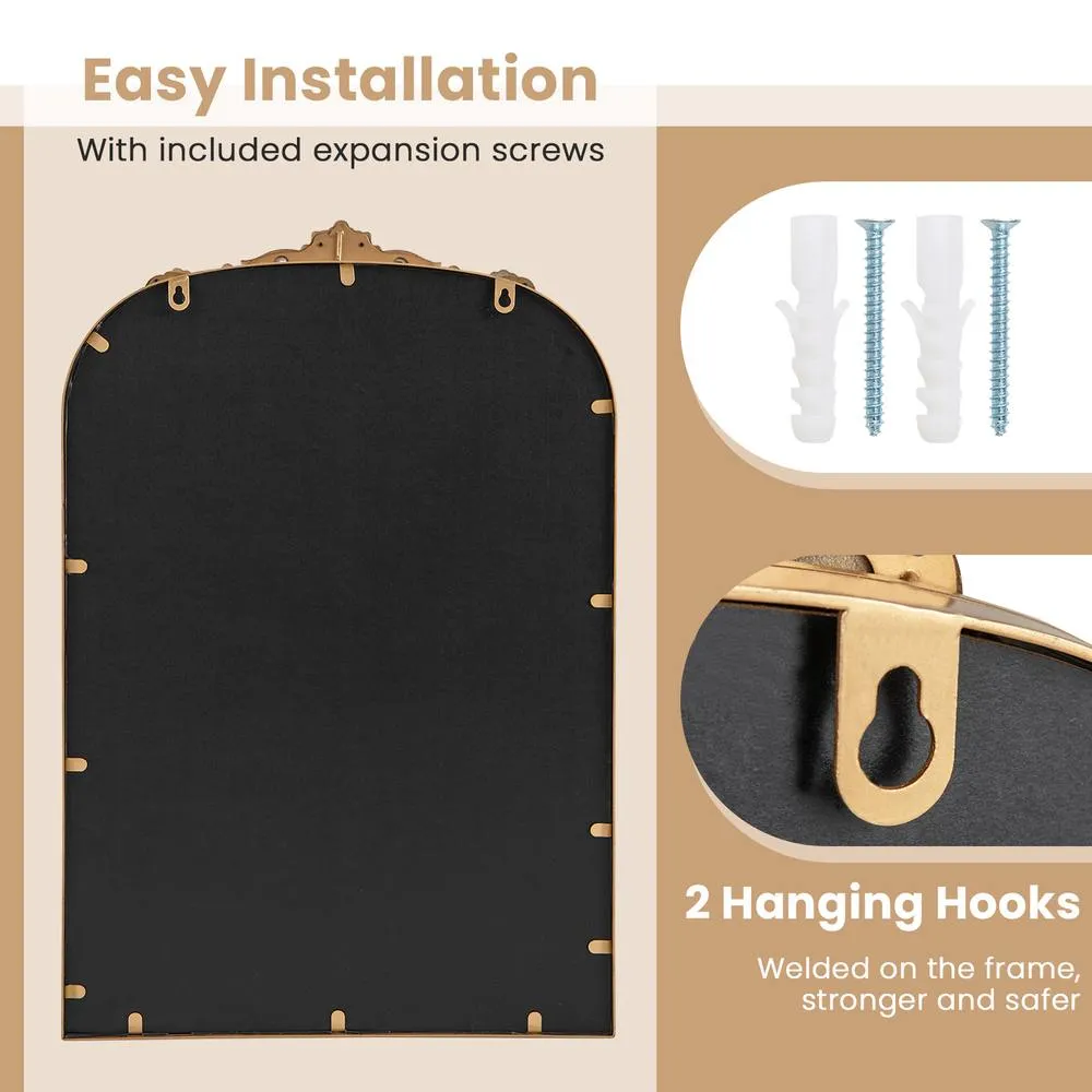 Costway Antiqued Gold Wall Mirror 95cm x 66cm Dramatic Arched Mirror 6