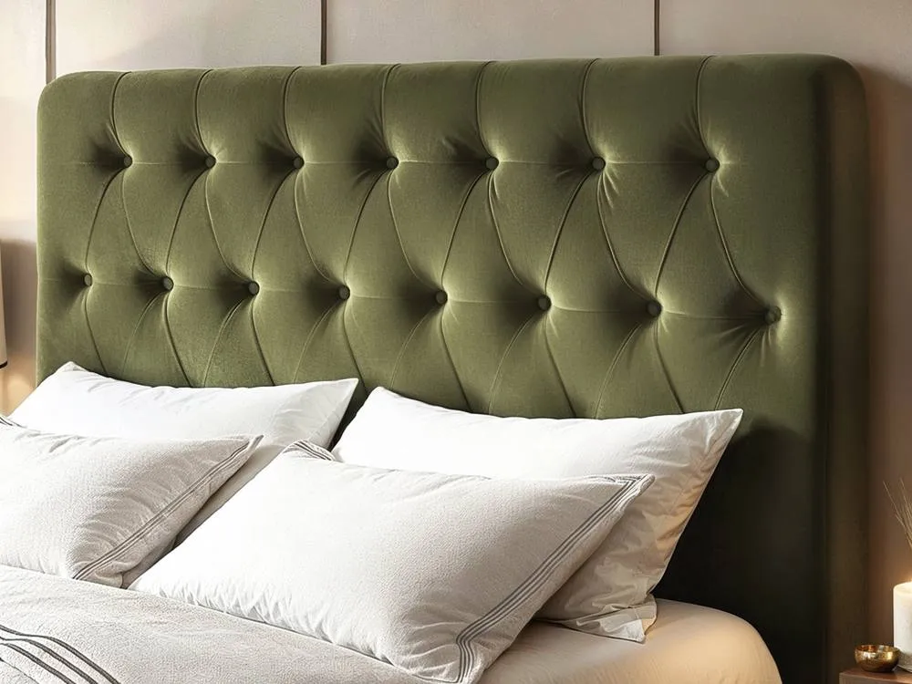 Flair Marley Buttoned Headboard Ottoman Bed Green Velvet 4