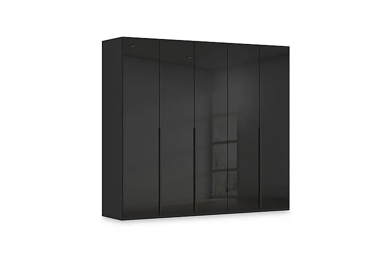 Haven 251cm 5 Door Hinged Wardrobe with Glass Doors - Black Glass