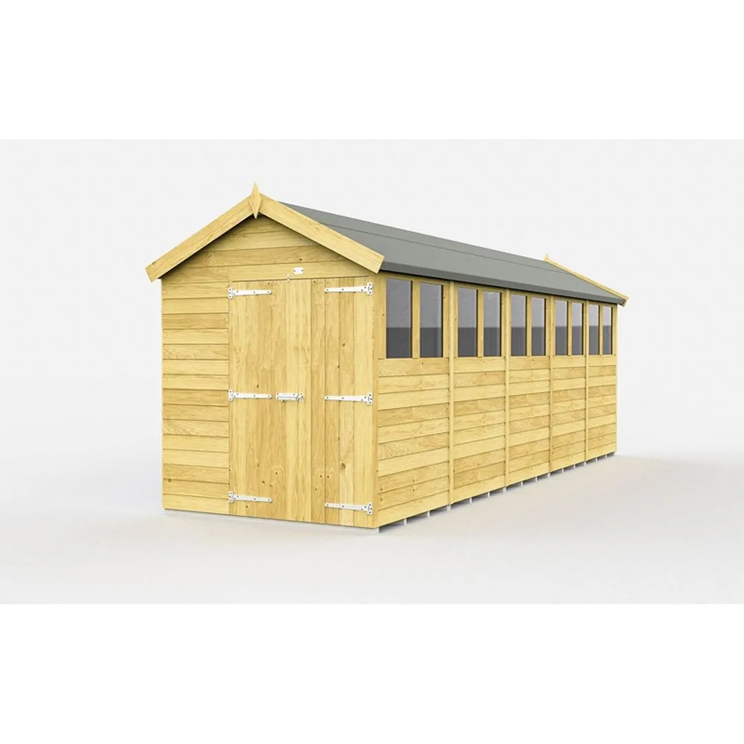 Buttercup Farm 7 x 20 Feet Apex Shed - Double Door W/ Windows - L592 x W214 x H217 cm in Brown