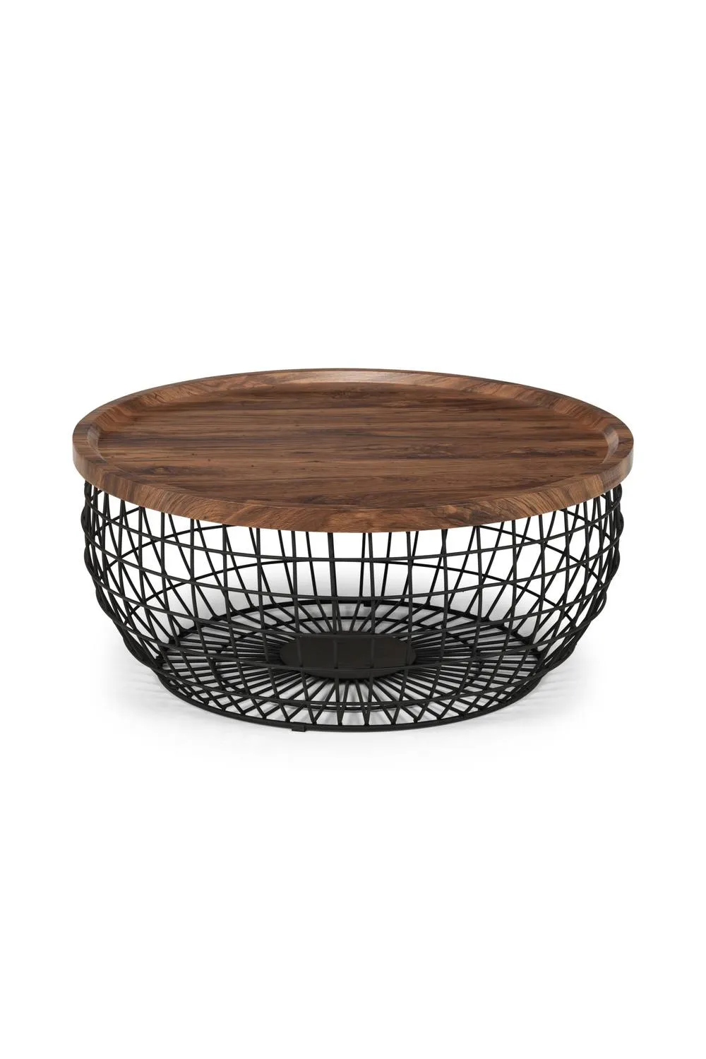 Julian Bowen Smithson Round Wire Basket Base Coffee Table in Walnut 2