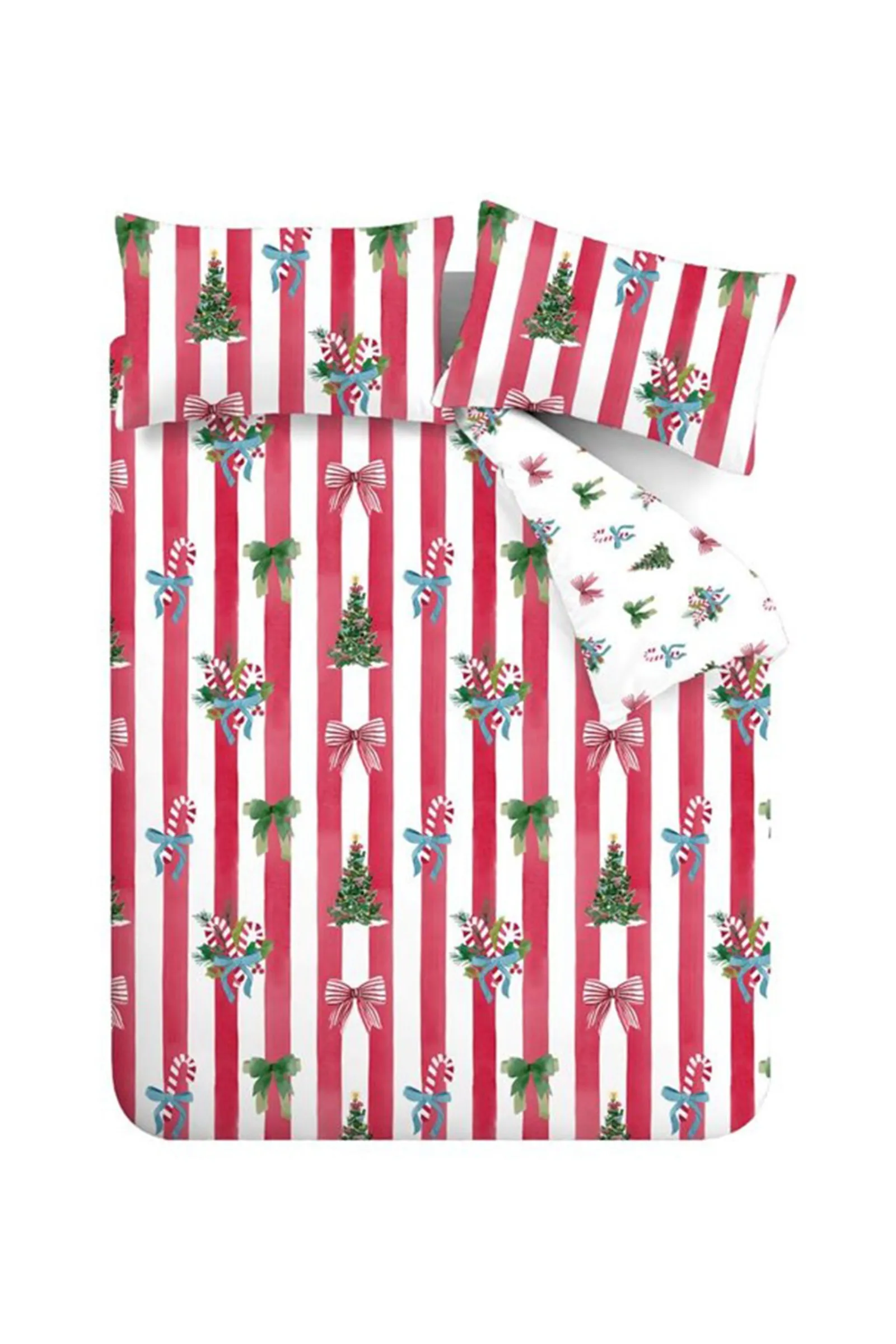 Catherine Lansfield 'Christmas Stripe' Reversible Duvet Cover Set in Red 5