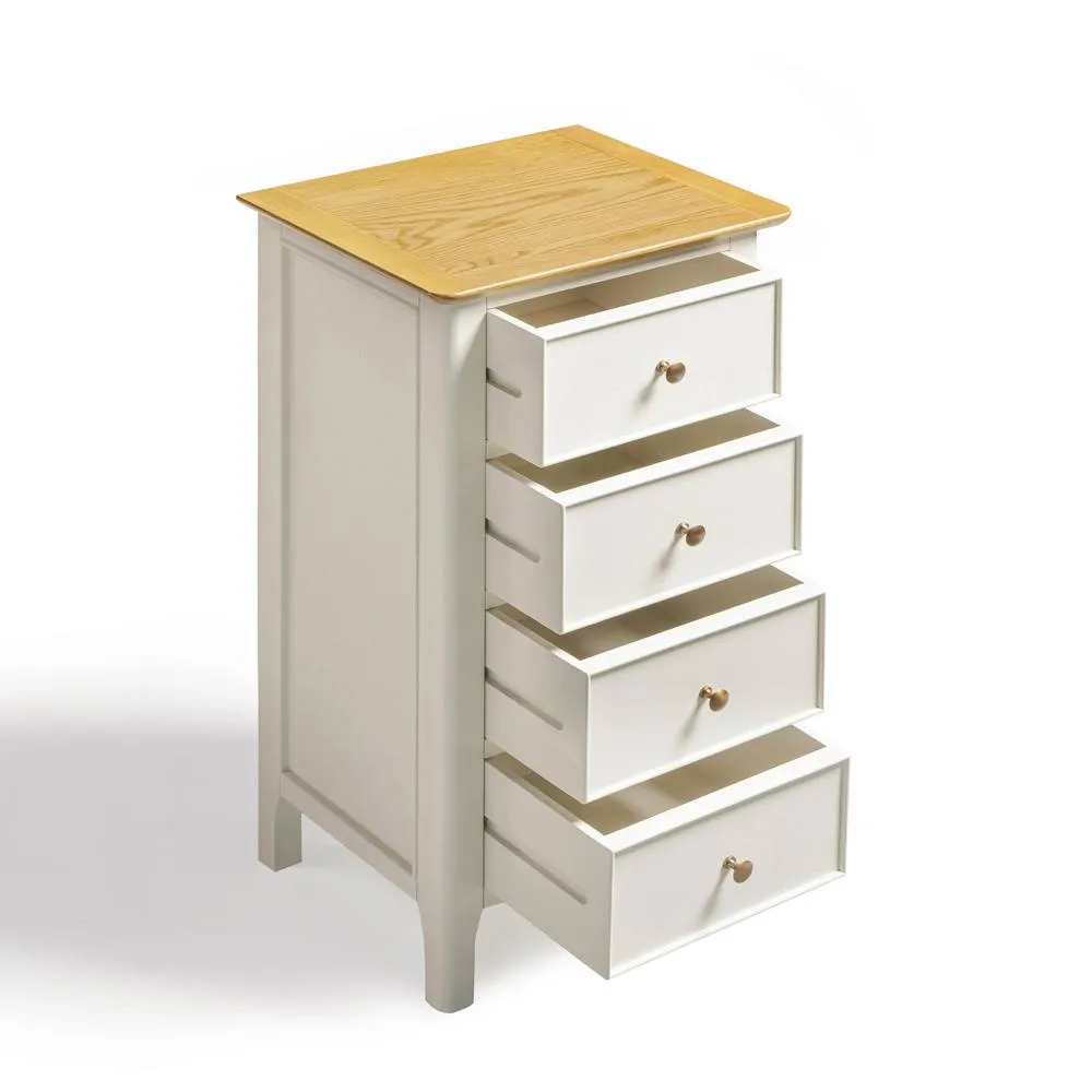 FurnitureboxUK Belle 4 Drawer Tall & Slim Solid Oak & Cream Small Chest of Drawers 4
