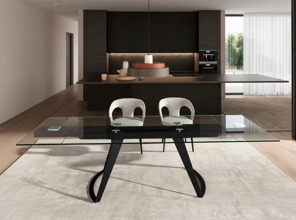 Angel Cerda Rectangular Extendable Dining Table - Tempered Glass in Black 6