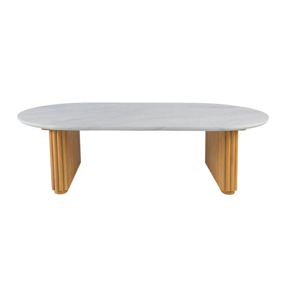 sweeek Oval coffee table in rubberwood with stone effect in Brown 3