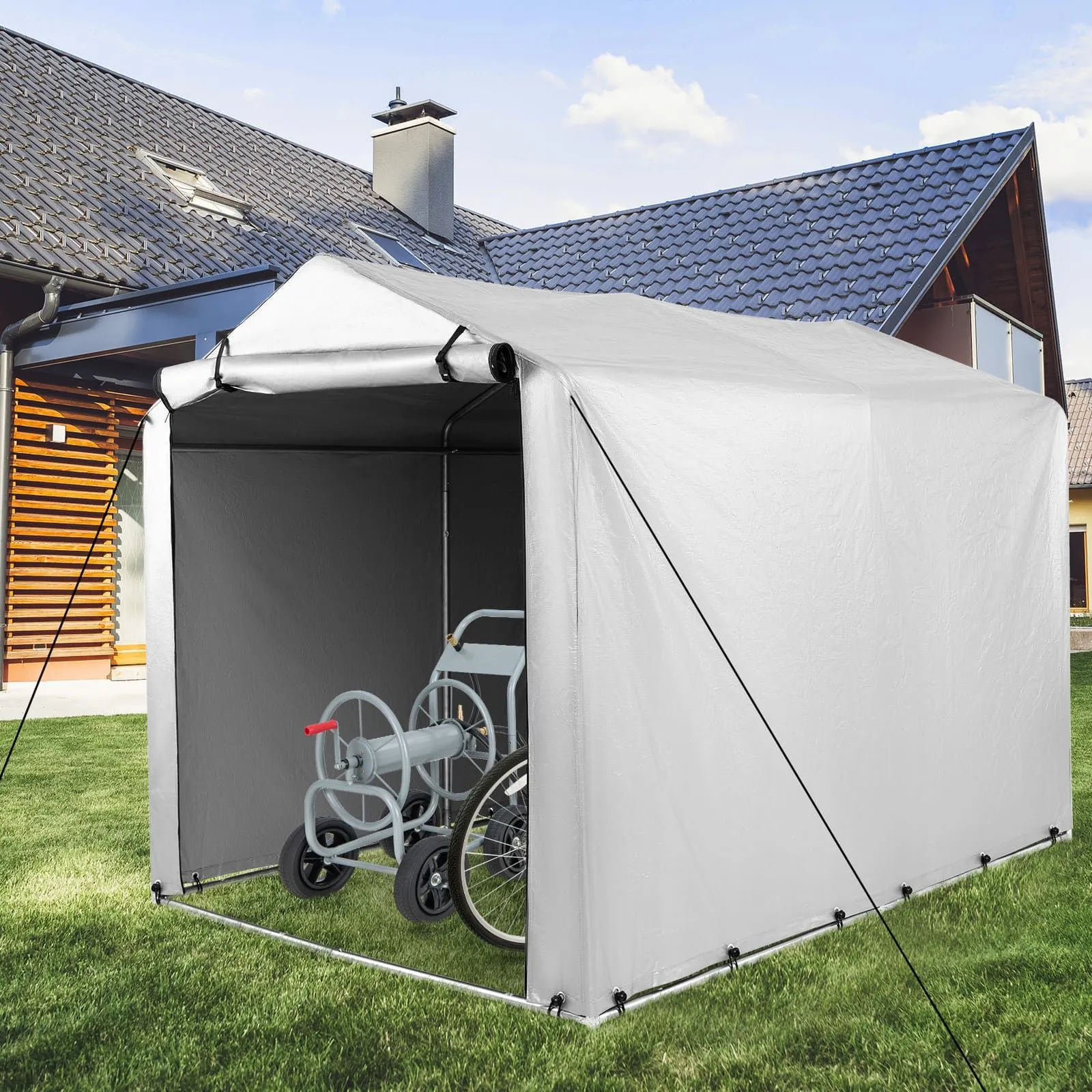 Costway Outdoor Storage Shed 160 x 218 x 164 cm Portable Garage Shelter Bikes in Silver 4