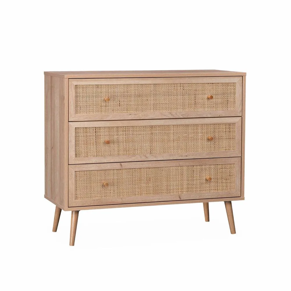 sweeek 3-drawer chest with wood & cane effect in Beige 2