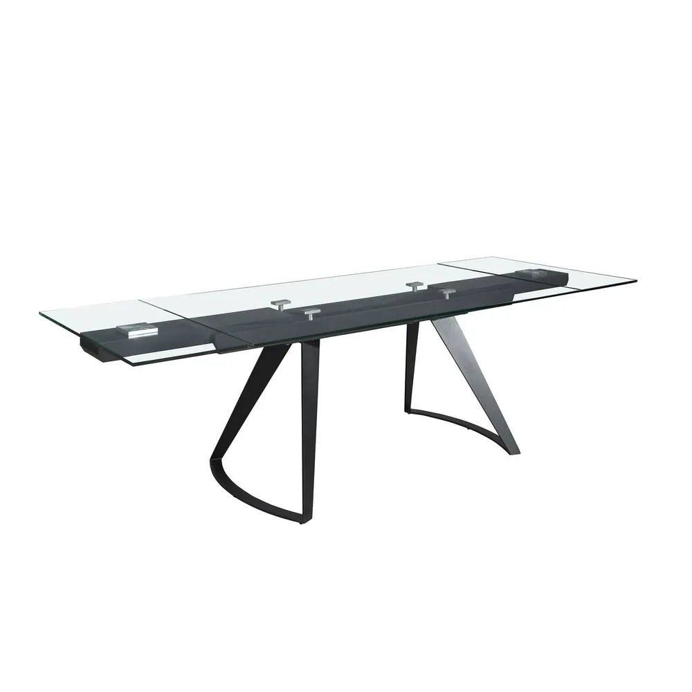 Angel Cerda Rectangular Extendable Dining Table - Tempered Glass in Black