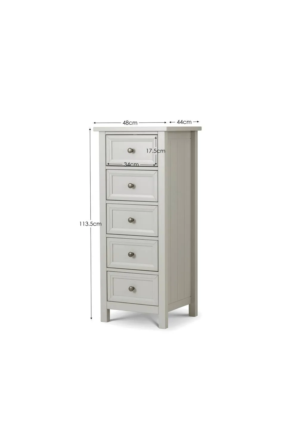 Julian Bowen Maine 5 Drawer Tall Chest in Light Grey 4