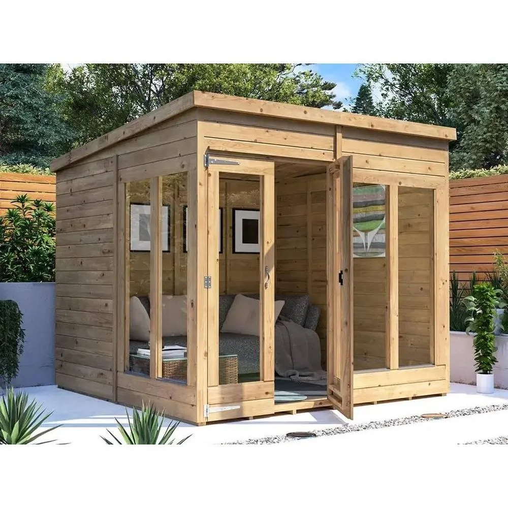 Dunster House Summerhouse 2.4m x 2.4m (8' x 8') Pent Roof, RagePanda Modular in Brown 2