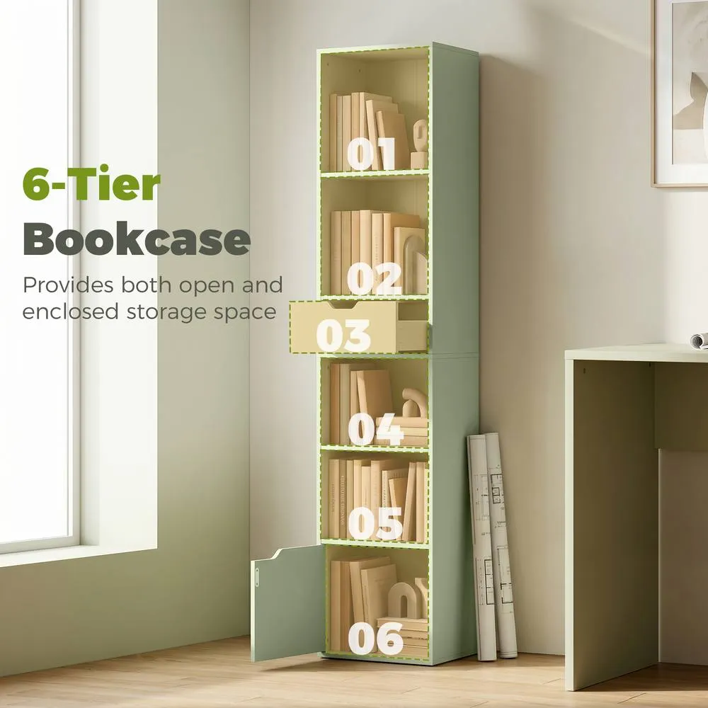 HOMCOM Narrow Bookshelf with Drawer, Tall Bookcase for Living Room, Green 4