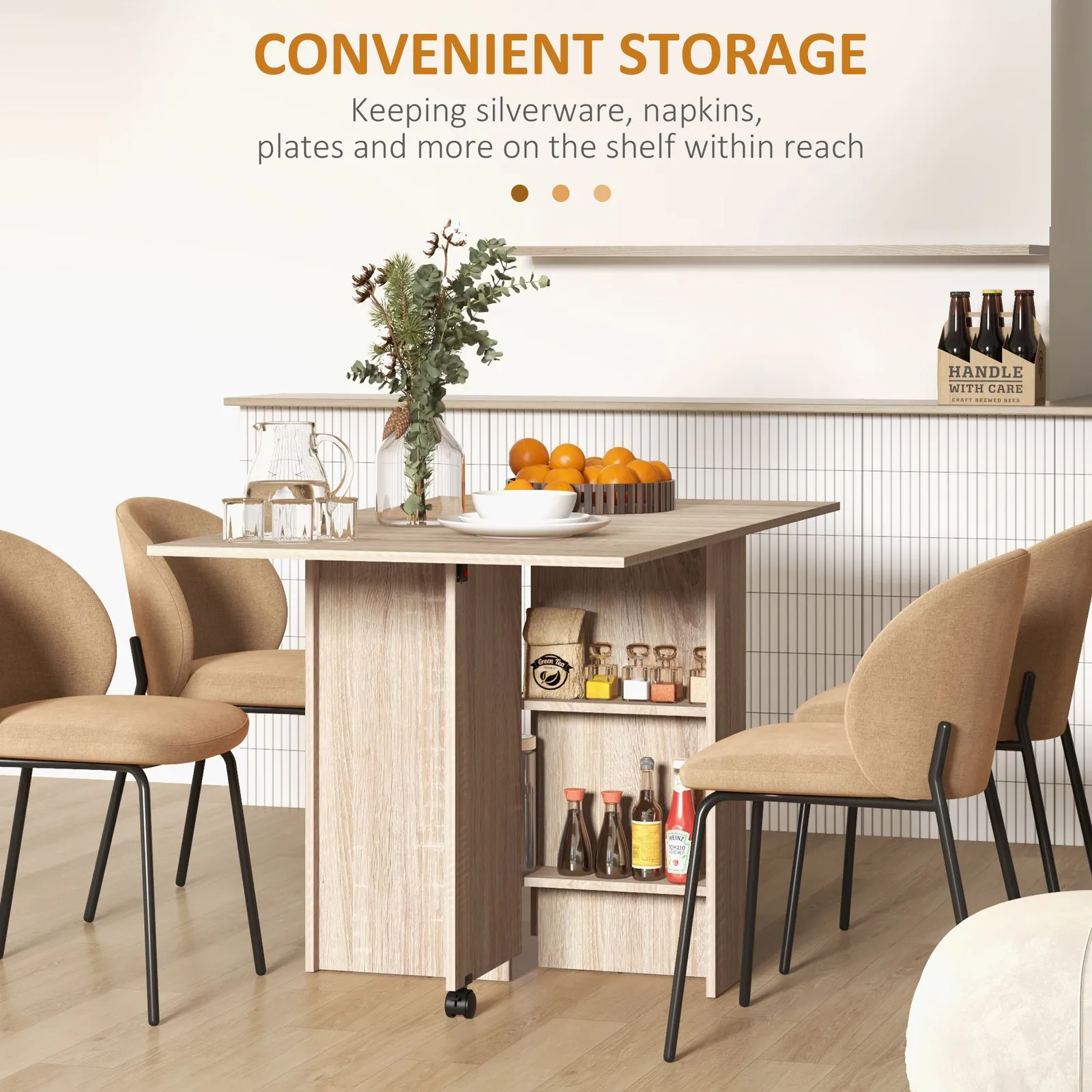 HOMCOM 80-140 cm Folding Dining Table for 4-6 Drop Leaf Table in Natural 6