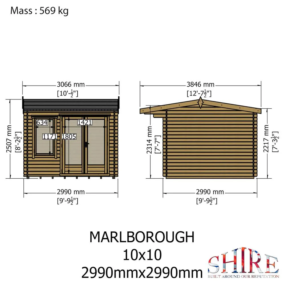Shires Marlborough 28 mm Log Cabin 10 x 10 Feet in Brown 6