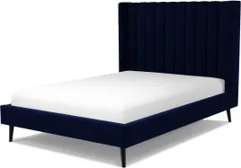 Cory Double Bed, Prussian Blue Cotton Velvet with Black Stain Oak Legs