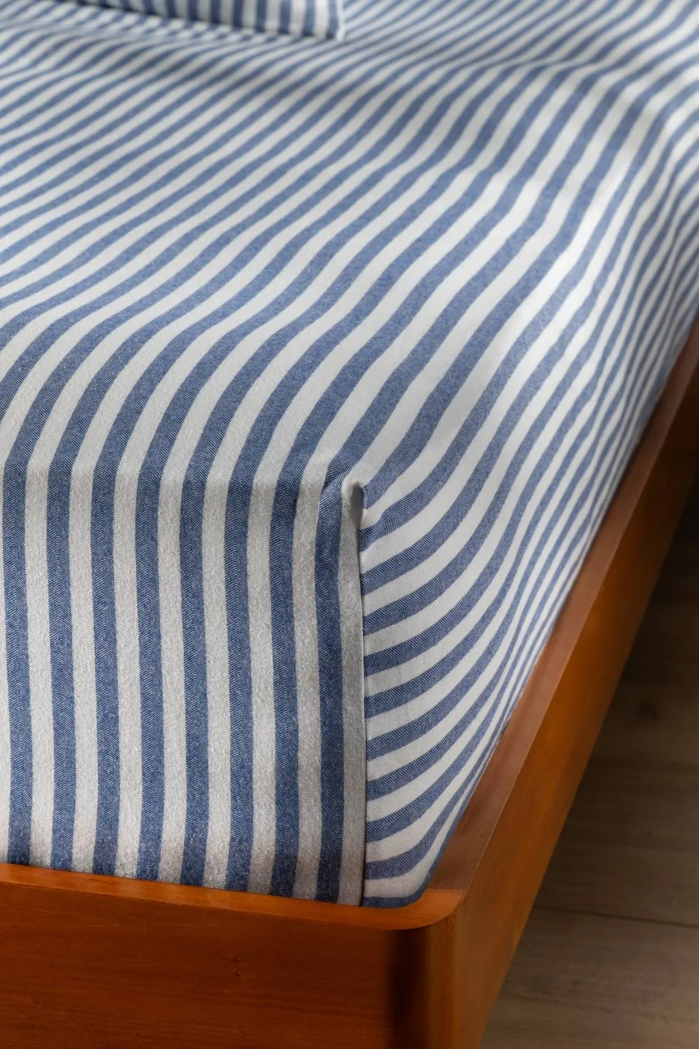 Soak&Sleep Mediterranean Blue Herringbone Stripe Cotton 30cm Fitted Sheet