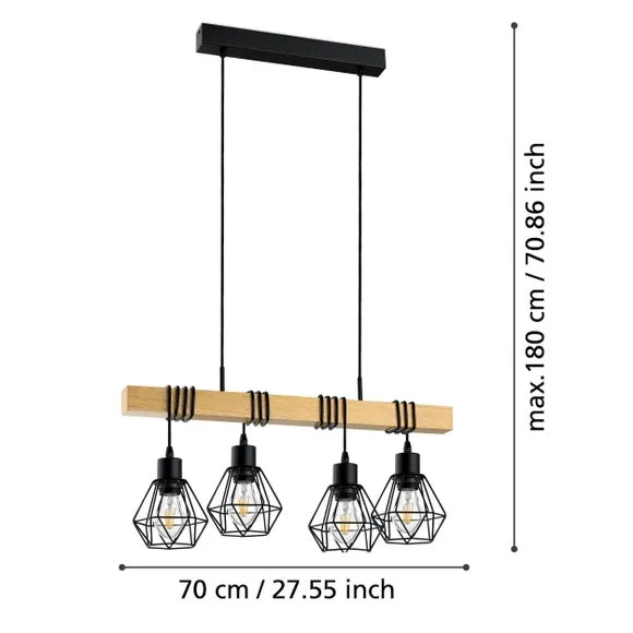 EGLO Townshend Industrial 4 Light Adjustable Diner Ceiling Light 4