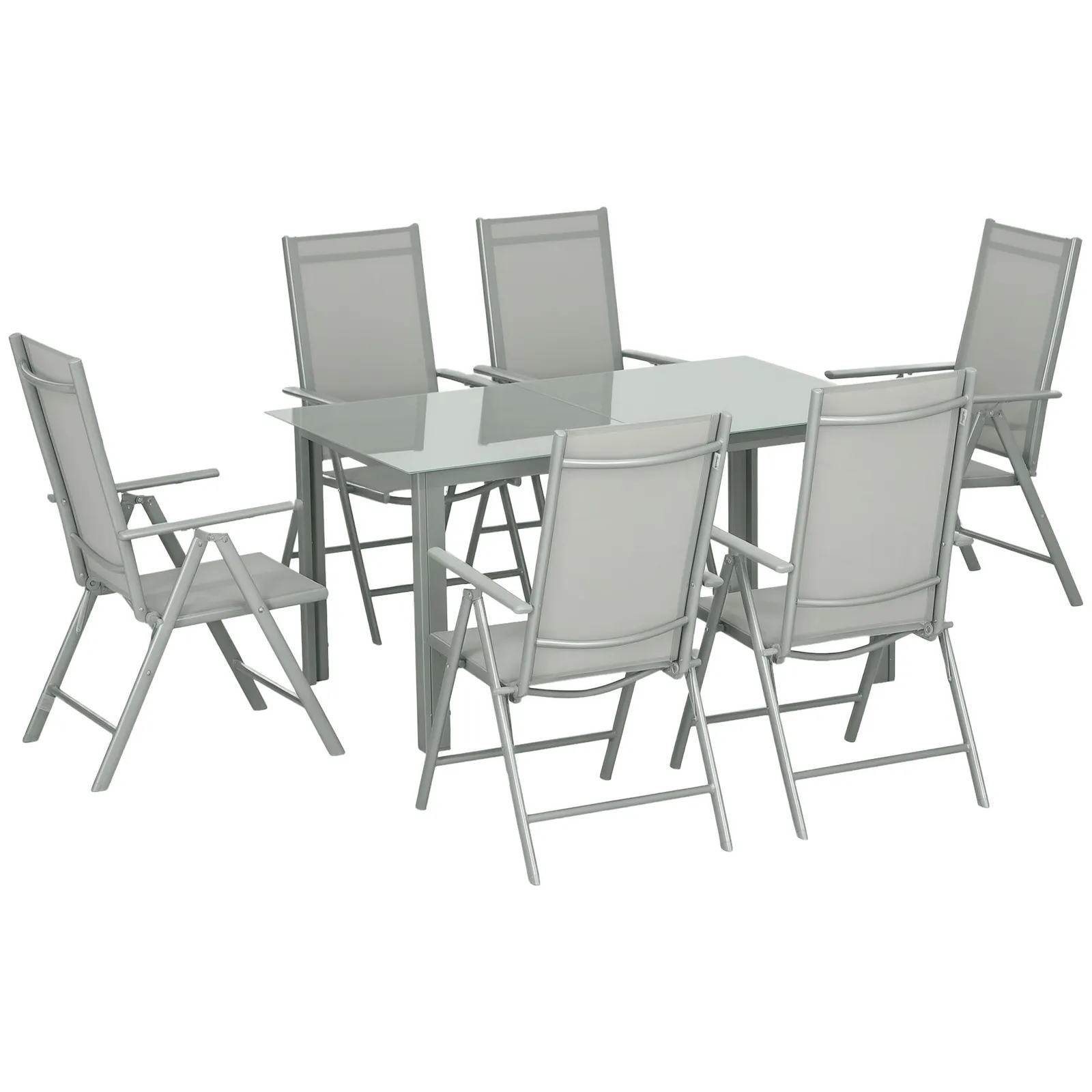 OUTSUNNY 7 Piece Garden Dining Set, Outdoor Table & 6 Chair, Aluminium in Grey 2