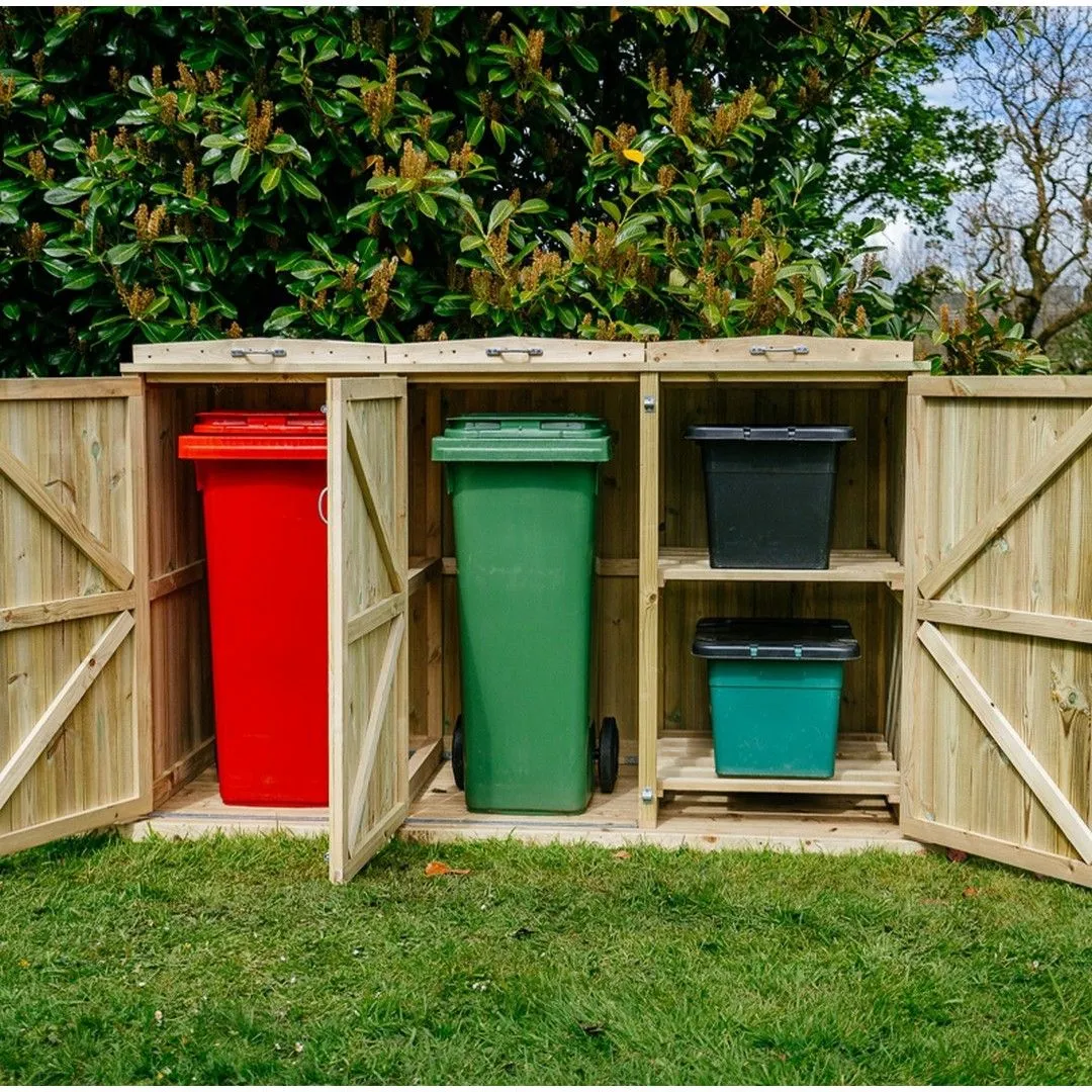 Buttercup Farm Shireburn Bin Store, Fits 2x 180L/240L Wheelie Bins & 2x Boxes in Brown 4
