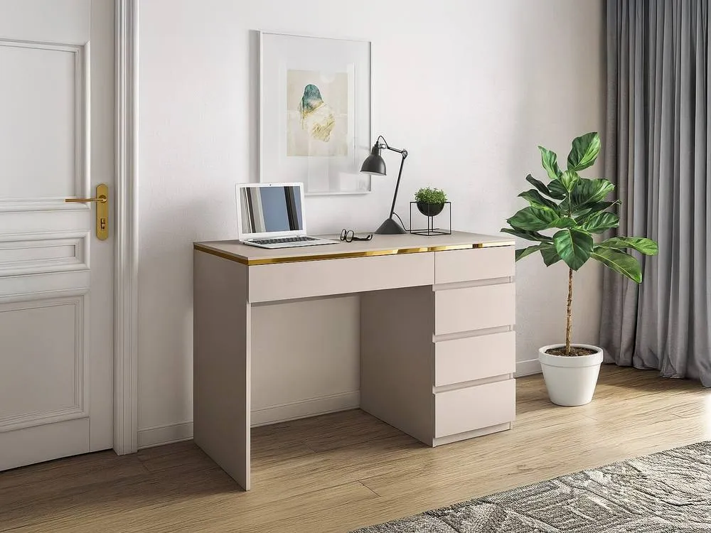 Vente-unique Desk - 5 Drawers - Beige & Gold - VUKIA 3