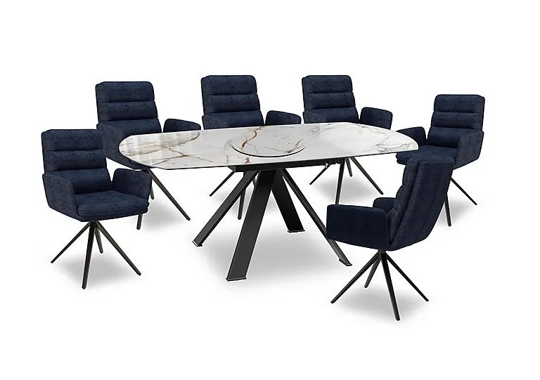 Felipe Large 190 cm Swivel Extending Dining Table, Large Lazy Susan and 6 Swivel Dining Arm Chairs