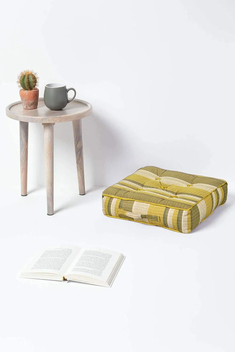 Homescapes Morocco Striped Cotton Floor Cushion in Yellow 2