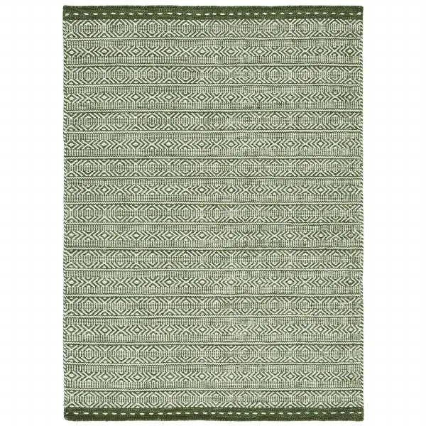 Knox Hand Woven Rug - In Green 73% Wool, 14% Cotton, 9% Polyester & 4% Viscose - W200 x D290cm