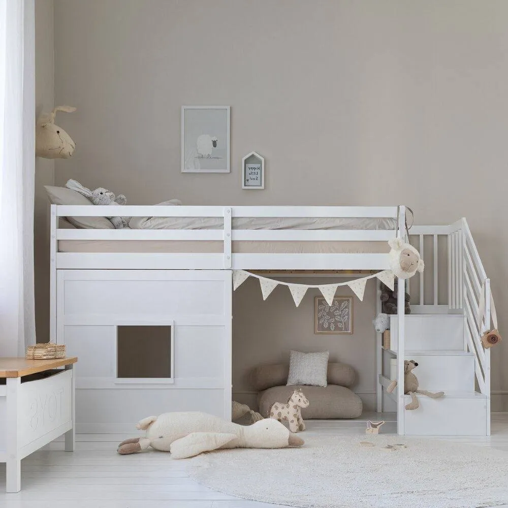 Nöa and Nani Kasja Staircase Midsleeper Cabin Bed with Window in White 2