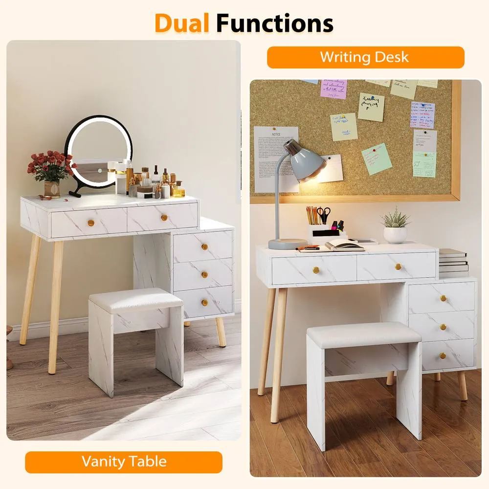 Costway Modern Vanity Desk w/Stool Makeup Vanity Set w/Mirror & 3 Modes Lights in White 6