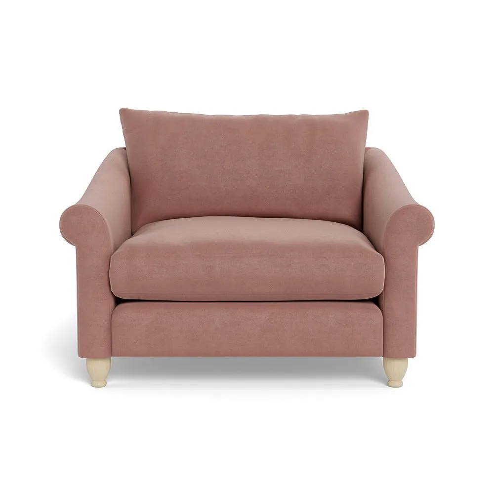 Heal's Devon Loveseat Smart Luxe Velvet Dusky Pink Natural Beech Feet 1